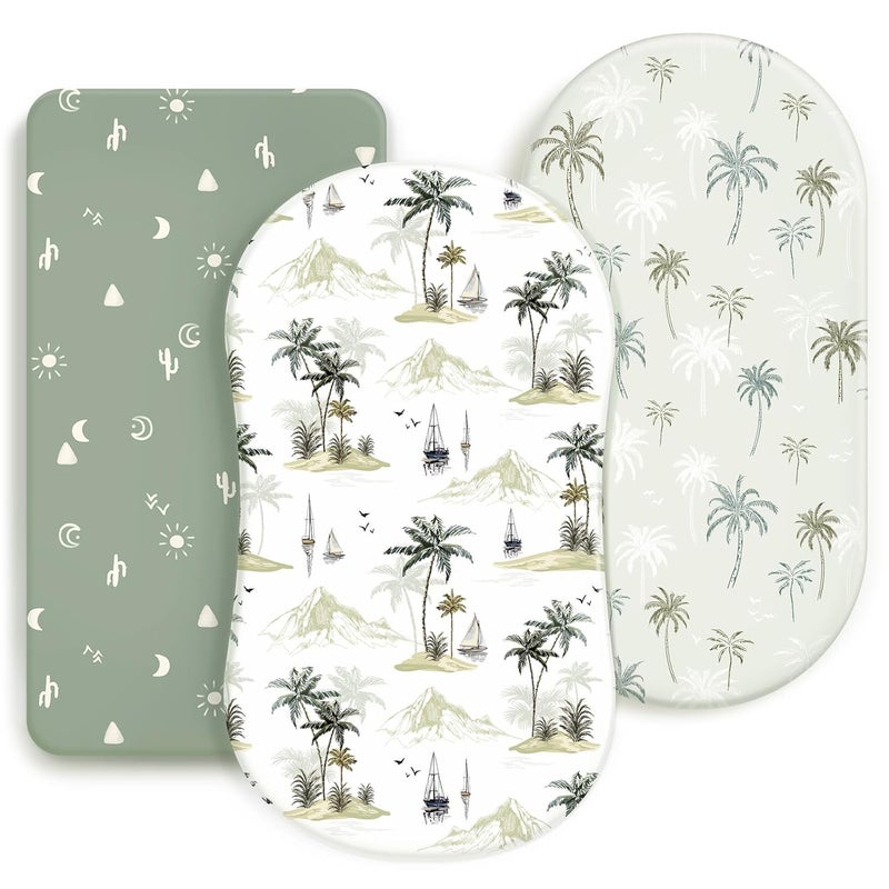 GRSSDER Stretchy Ultra Soft Fitted Bassinet Sheets 3 Pack, Universal Fit for Baby Cradle Moses Basket Oval Rectangle Mattress Safe and Snug, Sunny Holiday Print - Image 1